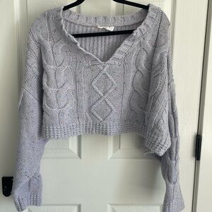 Lavender cropped sweater with confetti pattern